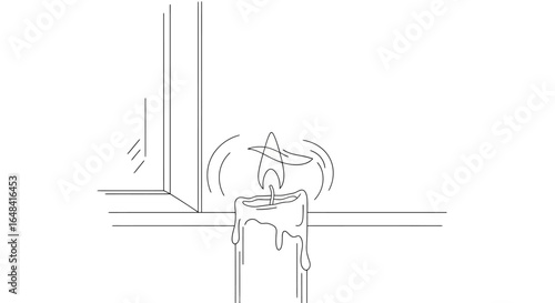 serene candlelight by the window minimalist line art for relaxation meditation and spiritual content