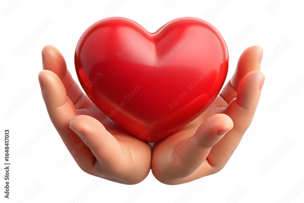 Obraz premium Red Heart Held Gently in Cupped Hands love holding