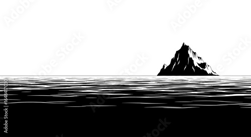 solitary peak striking black and white island illustration for adventure exploration and minimalist designs