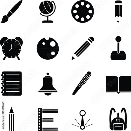Assorted Educational Icons Depicting School Supplies, Learning Tools, and Notification Elements for Academic and Personal Development