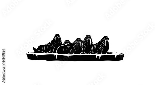 walrus herd on ice floe striking monochrome illustration for arctic wildlife nature conservation and environmental projects