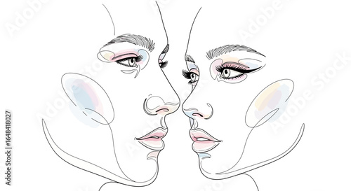 Whispers of connection: Delicate line art of intertwined female faces