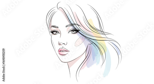 Elegance illustrated: refined facial sketch with delicate watercolor accents