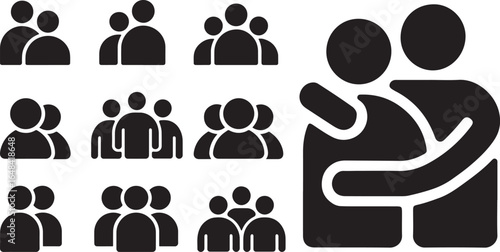 Simple Icon Set of People and Groups Representing Collaboration Teamwork and Friendship with an Emphasis on Interpersonal Connection
