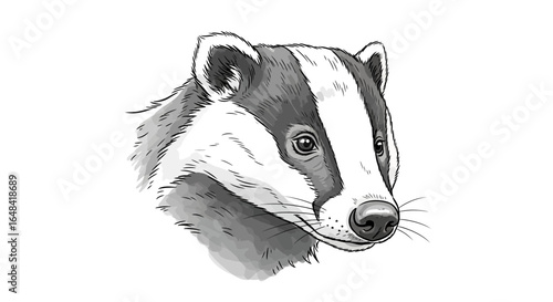 Captivating Badger Portrait: A Detailed Monochrome Illustration, Isolated