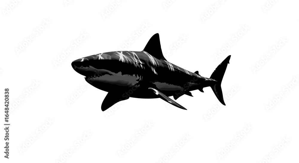 Fototapeta premium powerful great white shark silhouette striking monochrome image for marine life wildlife and oceanthemed designs websites and branding projects