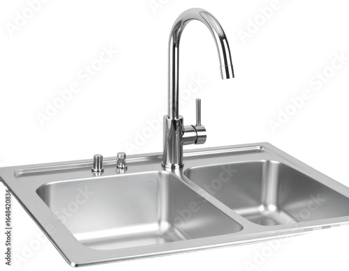 High-End Kitchen Sink with Modern Faucet, isolated on transparent background