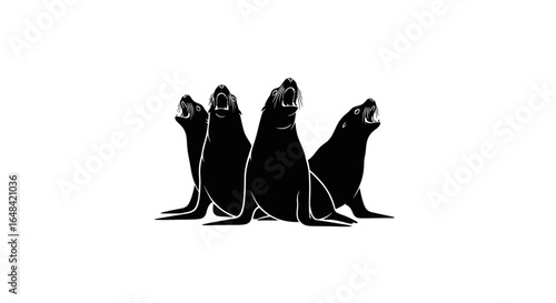 three sea lions silhouette powerful symbol of teamwork unity and coastal wildlife for branding logos and conservation designs