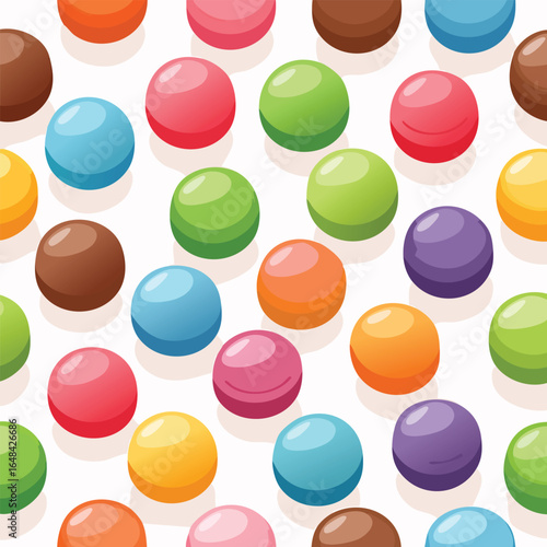 A colorful and detailed illustration of various candies arranged in a repeating pattern.