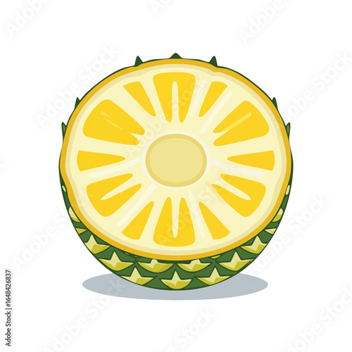A cross-section illustration of a ripe pineapple, showcasing the intricate internal structure and vibrant colors.