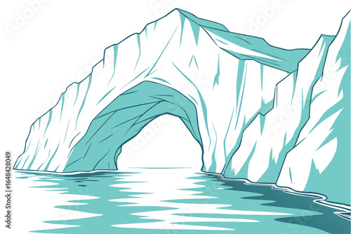 Illustrated Glacial Ice Arch Over Water with Jagged Edges and Shadows Cartoon Design