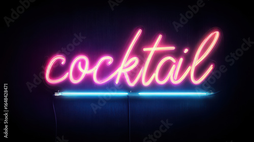 Bright neon cocktail sign glowing in the dark at a bar or lounge