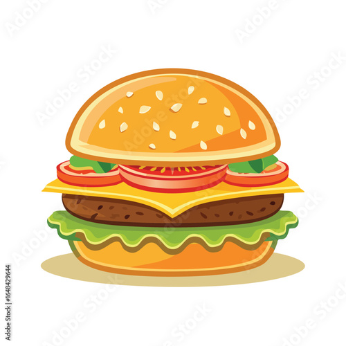 A delicious and appetizing illustration of a classic cheeseburger with fresh ingredients.