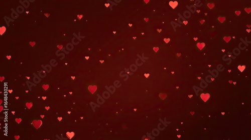 Red hearts falling on dark background