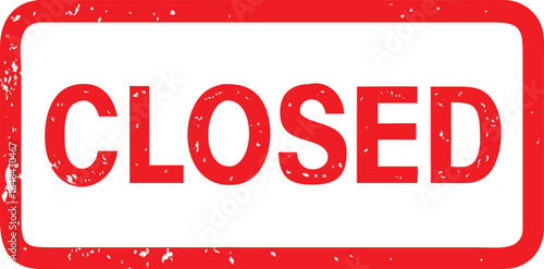 Red Distressed Closed Sign with Rectangle Border Indicating Business Closure or Inactivity