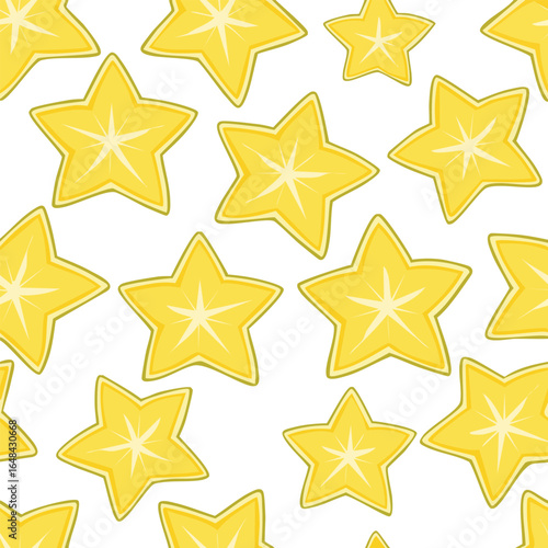 Seamless pattern of star fruit slices, a vibrant and appetizing tropical fruit design.