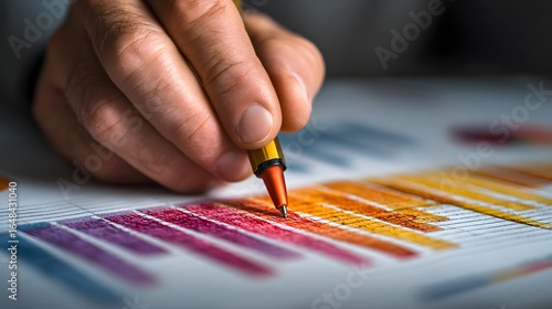 Hand using marker to analyze data on a printed chart