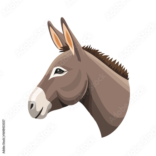 Illustration of a donkey's head in profile, showcasing its features with detailed shading and a white background.