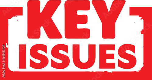 Red Key Issues Text in Distressed Block Frame, White Background Isolated Stock