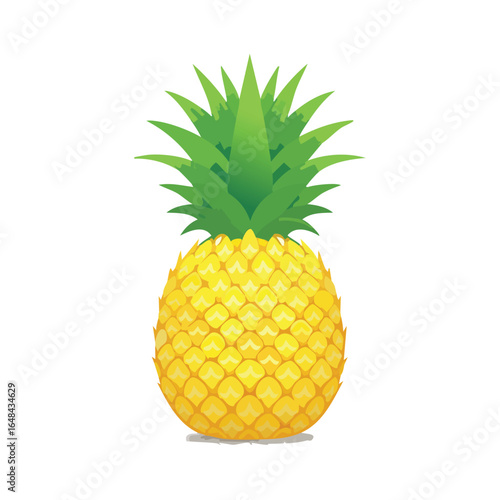 A vibrant illustration of a ripe pineapple with a textured yellow body and green spiky crown.