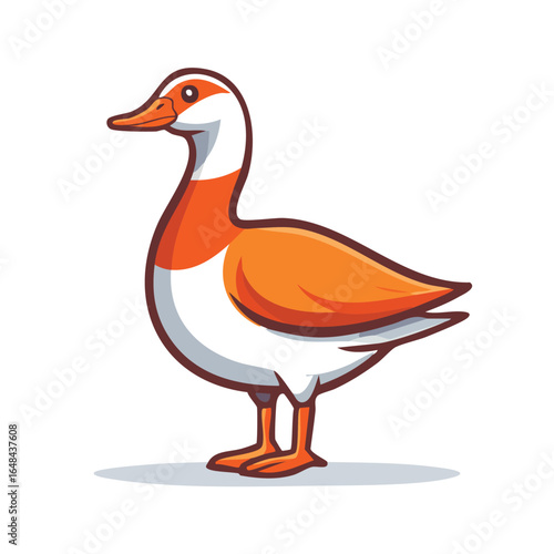 A vibrant illustration of a duck with orange and white plumage, standing gracefully.
