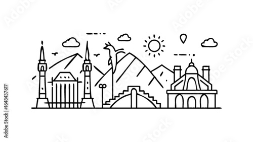 Explore skopje north macedonia city skyline vector illustration travel landmarks and famous architecture