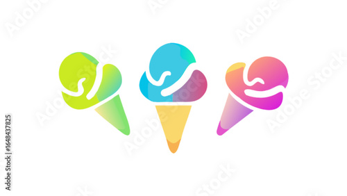 Colorful ice cream cones vector graphic illustration summer treat dessert shop sweet food design gelato logo 100