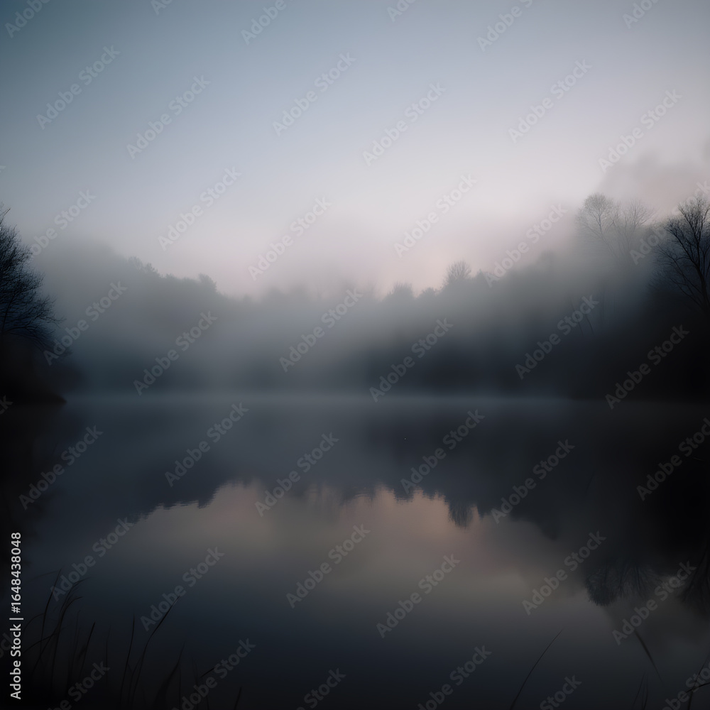 Fototapeta premium Fog Hovering Still Pond Surface Reflective