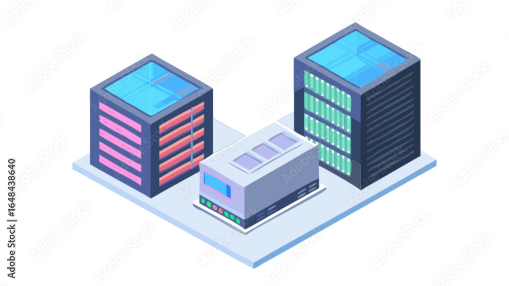 Obraz premium Isometric server farm data center illustration for cloud computing and network infrastructure design concept