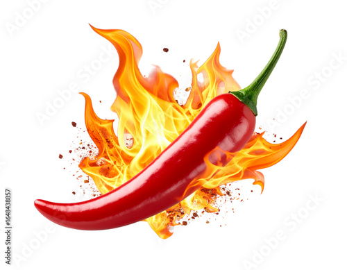 Flaming Hot Chili Pepper Illustration, isolated on transparent background