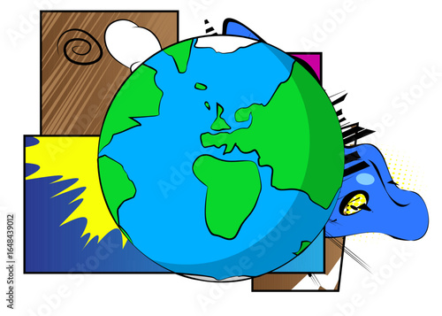 Cartoon planet Earth, comic book Geography. Retro vector comics pop art design.