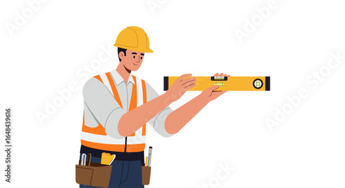 Construction Worker Using a Level