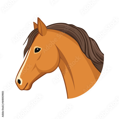 A detailed illustration of a brown horse's head, showcasing its profile and features.