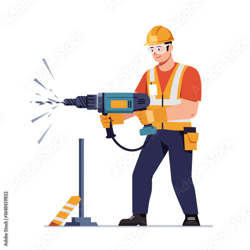 Construction Worker Using Electric Drill