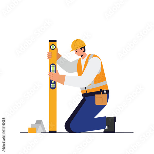 Construction Worker Using Level Tool