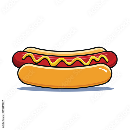 A detailed illustration of a classic hotdog with mustard on a soft bun, ready to eat.