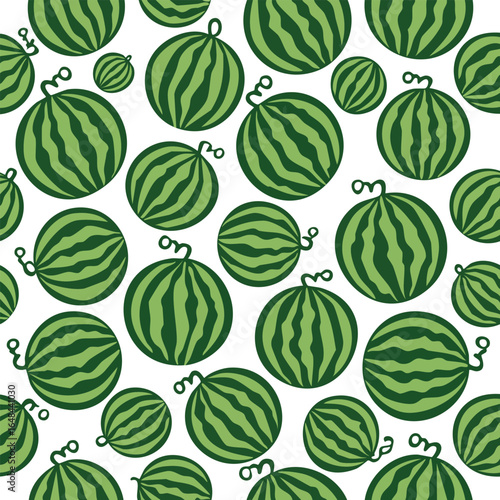 A repeating pattern of green watermelons with dark green stripes on a white background.