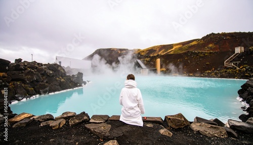 Tranquil Woman Relaxing at a Geothermal Spa Resort in Iceland