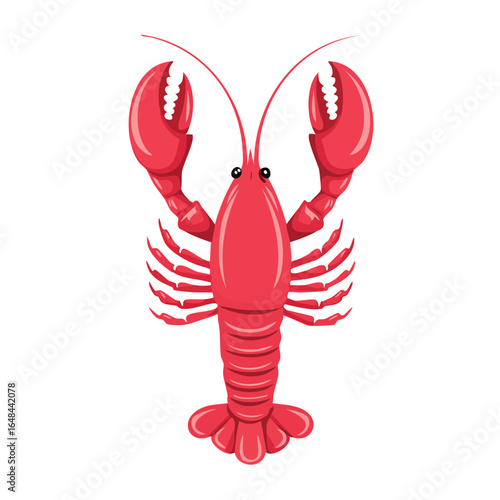 Bright red lobster illustration with detailed claws and body, isolated on white background.
