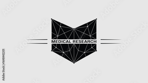 Abstract geometric logo design with 'MEDICAL RESEARCH' text symbolizing innovation and scientific discovery for healthcare and biotech industries