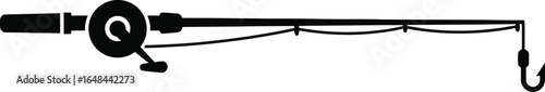 Fishing rod with reel and hook for recreational fishing, a popular outdoor sport and leisure activity for anglers and hobbyists