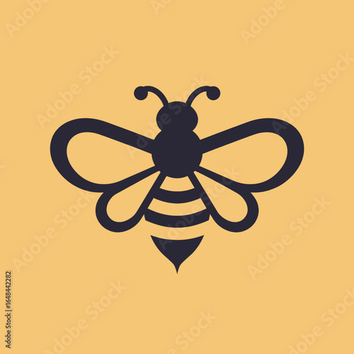 Geometric Bee Illustration with Angular Wings and Striped Abdomen