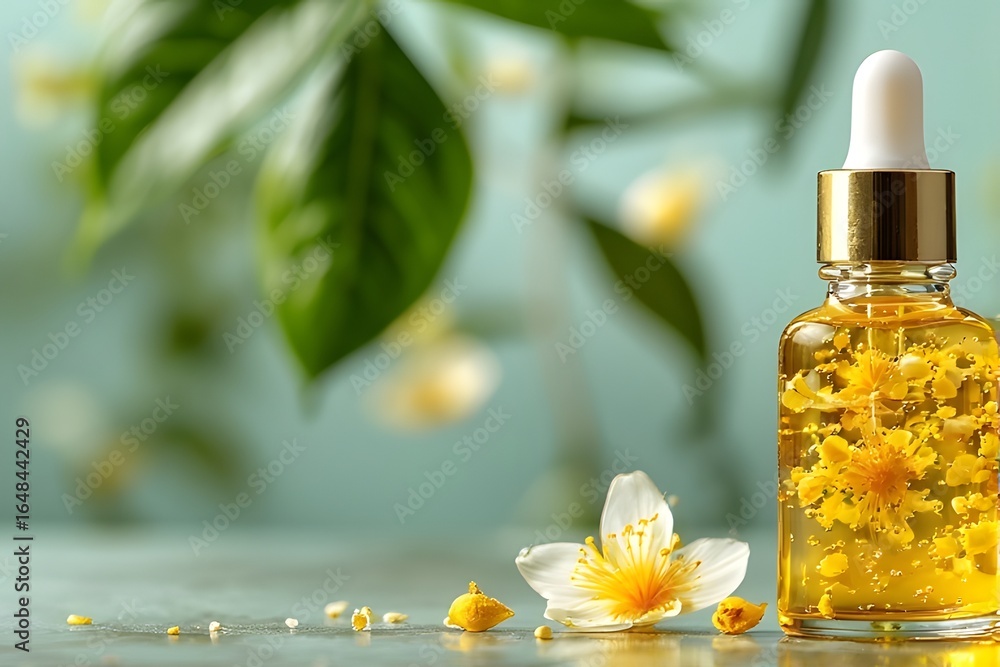 Elegant botanical essence with delicate yellow flowers for natural beauty and aromatherapy benefits Elegant botanical essence with delicate yellow flowers for natural beauty and aromatherapy benefits
