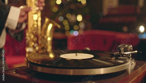 Atmospheric Evening with Turntable and Saxophone for Relaxation Time Illustration