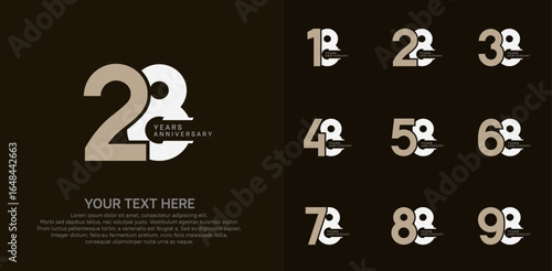 Anniversary logo set vector design, brown and gray color for celebration event