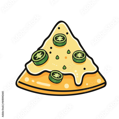 A delicious slice of pizza with melted cheese and jalapeno pepper toppings.
