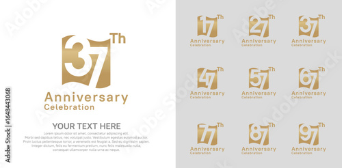 Anniversary logo set vector design, gold color for celebration event