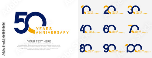 Anniversary logo set vector design, blue and yellow color for celebration event