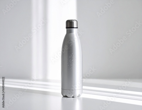 Minimalist Silver Reusable Water Bottle for Healthy Lifestyle Mockup Template