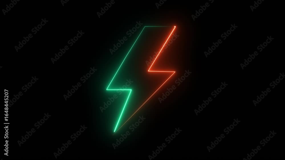 Neon Battery Charging Icon Animation .Glowing Bolt Power Symbol on Black Background. Abstract Neon Bolt – Battery Charging Power Icon Animation. 4k video 